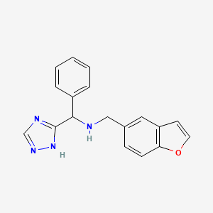 molecular formula C18H16N4O B6968068 N-(1-benzofuran-5-ylmethyl)-1-phenyl-1-(1H-1,2,4-triazol-5-yl)methanamine 