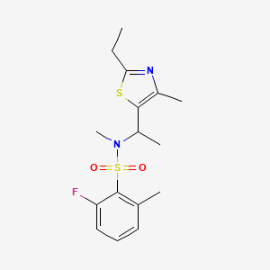 molecular formula C16H21FN2O2S2 B6971294 N-[1-(2-ethyl-4-methyl-1,3-thiazol-5-yl)ethyl]-2-fluoro-N,6-dimethylbenzenesulfonamide 