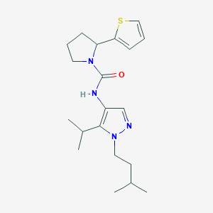 molecular formula C20H30N4OS B6972540 N-[1-(3-methylbutyl)-5-propan-2-ylpyrazol-4-yl]-2-thiophen-2-ylpyrrolidine-1-carboxamide 