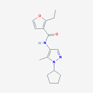 molecular formula C16H21N3O2 B6973442 N-(1-cyclopentyl-5-methylpyrazol-4-yl)-2-ethylfuran-3-carboxamide 