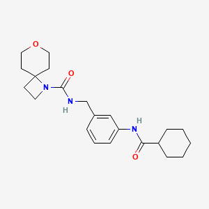 molecular formula C22H31N3O3 B6973666 N-[[3-(cyclohexanecarbonylamino)phenyl]methyl]-7-oxa-1-azaspiro[3.5]nonane-1-carboxamide 