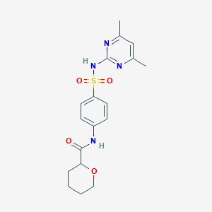 molecular formula C18H22N4O4S B6973752 N-[4-[(4,6-dimethylpyrimidin-2-yl)sulfamoyl]phenyl]oxane-2-carboxamide 