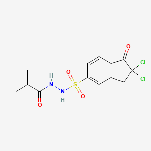 molecular formula C13H14Cl2N2O4S B6974012 N'-[(2,2-dichloro-1-oxo-3H-inden-5-yl)sulfonyl]-2-methylpropanehydrazide 