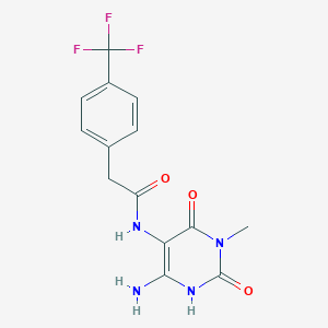 molecular formula C14H13F3N4O3 B069743 N-(6-Amino-3-methyl-2,4-dioxo-1,2,3,4-tetrahydropyrimidin-5-yl)-2-(4-(trifluoromethyl)phenyl)acetamide CAS No. 167299-45-8