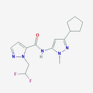 molecular formula C15H19F2N5O B6975069 N-(5-cyclopentyl-2-methylpyrazol-3-yl)-2-(2,2-difluoroethyl)pyrazole-3-carboxamide 