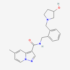 molecular formula C21H24N4O2 B6975488 N-[[2-[(3-hydroxypyrrolidin-1-yl)methyl]phenyl]methyl]-5-methylpyrazolo[1,5-a]pyridine-3-carboxamide 