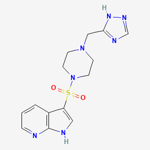 molecular formula C14H17N7O2S B6979178 3-[4-(1H-1,2,4-triazol-5-ylmethyl)piperazin-1-yl]sulfonyl-1H-pyrrolo[2,3-b]pyridine 