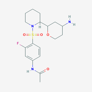 molecular formula C18H26FN3O4S B6979278 N-[4-[2-(4-aminooxan-2-yl)piperidin-1-yl]sulfonyl-3-fluorophenyl]acetamide 