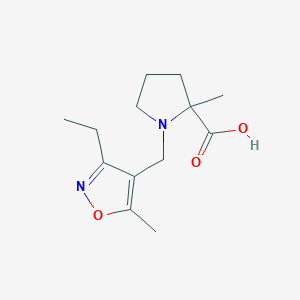 molecular formula C13H20N2O3 B6979309 1-[(3-Ethyl-5-methyl-1,2-oxazol-4-yl)methyl]-2-methylpyrrolidine-2-carboxylic acid 