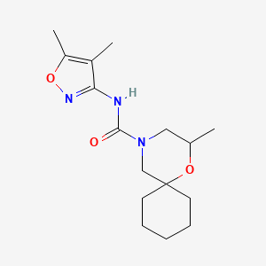 molecular formula C16H25N3O3 B6980192 N-(4,5-dimethyl-1,2-oxazol-3-yl)-2-methyl-1-oxa-4-azaspiro[5.5]undecane-4-carboxamide 