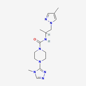 molecular formula C15H24N8O B6980496 N-[1-(4-methylpyrazol-1-yl)propan-2-yl]-4-(4-methyl-1,2,4-triazol-3-yl)piperazine-1-carboxamide 