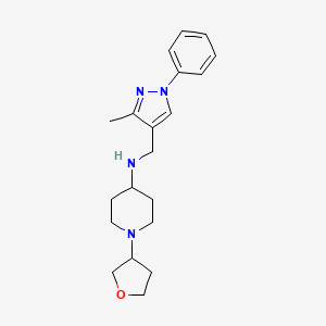 molecular formula C20H28N4O B6981772 N-[(3-methyl-1-phenylpyrazol-4-yl)methyl]-1-(oxolan-3-yl)piperidin-4-amine 