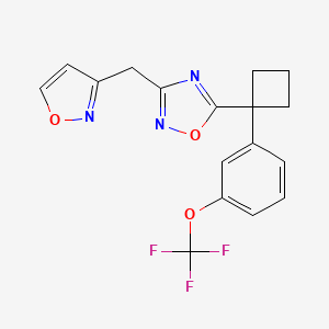 molecular formula C17H14F3N3O3 B6981850 3-(1,2-Oxazol-3-ylmethyl)-5-[1-[3-(trifluoromethoxy)phenyl]cyclobutyl]-1,2,4-oxadiazole 