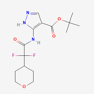 molecular formula C15H21F2N3O4 B6983954 tert-butyl 5-[[2,2-difluoro-2-(oxan-4-yl)acetyl]amino]-1H-pyrazole-4-carboxylate 