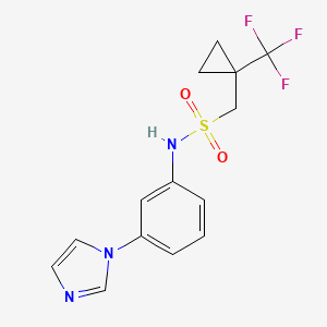 molecular formula C14H14F3N3O2S B6985427 N-(3-imidazol-1-ylphenyl)-1-[1-(trifluoromethyl)cyclopropyl]methanesulfonamide 