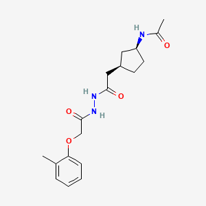 molecular formula C18H25N3O4 B6985477 N-[(1S,3R)-3-[2-[2-[2-(2-methylphenoxy)acetyl]hydrazinyl]-2-oxoethyl]cyclopentyl]acetamide 
