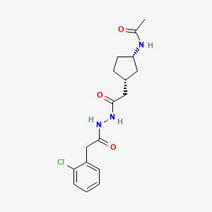 molecular formula C17H22ClN3O3 B6985483 N-[(1S,3R)-3-[2-[2-[2-(2-chlorophenyl)acetyl]hydrazinyl]-2-oxoethyl]cyclopentyl]acetamide 
