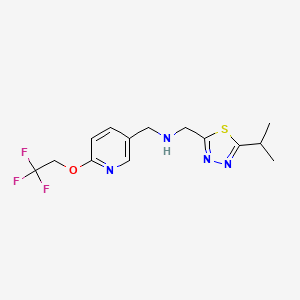 molecular formula C14H17F3N4OS B6985773 N-[(5-propan-2-yl-1,3,4-thiadiazol-2-yl)methyl]-1-[6-(2,2,2-trifluoroethoxy)pyridin-3-yl]methanamine 