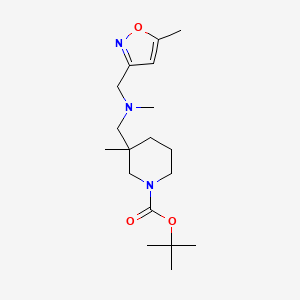 molecular formula C18H31N3O3 B6985802 Tert-butyl 3-methyl-3-[[methyl-[(5-methyl-1,2-oxazol-3-yl)methyl]amino]methyl]piperidine-1-carboxylate 