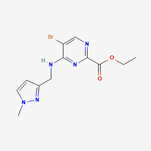 molecular formula C12H14BrN5O2 B6985911 Ethyl 5-bromo-4-[(1-methylpyrazol-3-yl)methylamino]pyrimidine-2-carboxylate 
