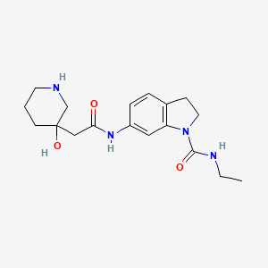 molecular formula C18H26N4O3 B6986394 N-ethyl-6-[[2-(3-hydroxypiperidin-3-yl)acetyl]amino]-2,3-dihydroindole-1-carboxamide 