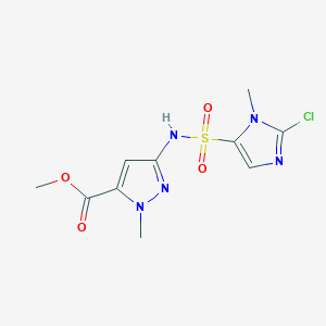 molecular formula C10H12ClN5O4S B6986676 Methyl 5-[(2-chloro-3-methylimidazol-4-yl)sulfonylamino]-2-methylpyrazole-3-carboxylate 