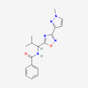 molecular formula C17H19N5O2 B6986692 N-[2-methyl-1-[3-(1-methylpyrazol-3-yl)-1,2,4-oxadiazol-5-yl]propyl]benzamide 