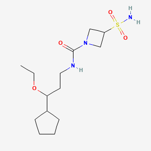 molecular formula C14H27N3O4S B6987076 N-(3-cyclopentyl-3-ethoxypropyl)-3-sulfamoylazetidine-1-carboxamide 