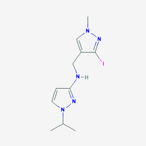 molecular formula C11H16IN5 B6987220 N-[(3-iodo-1-methylpyrazol-4-yl)methyl]-1-propan-2-ylpyrazol-3-amine 