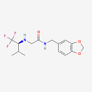 molecular formula C15H19F3N2O3 B6987363 N-(1,3-benzodioxol-5-ylmethyl)-2-[[(2S)-1,1,1-trifluoro-3-methylbutan-2-yl]amino]acetamide 