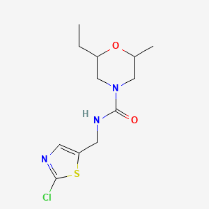 molecular formula C12H18ClN3O2S B6987535 N-[(2-chloro-1,3-thiazol-5-yl)methyl]-2-ethyl-6-methylmorpholine-4-carboxamide 