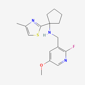 molecular formula C16H20FN3OS B6988581 N-[(2-fluoro-5-methoxypyridin-3-yl)methyl]-1-(4-methyl-1,3-thiazol-2-yl)cyclopentan-1-amine 