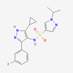 molecular formula C18H20FN5O2S B6988780 N-[5-cyclopropyl-3-(3-fluorophenyl)-1H-pyrazol-4-yl]-1-propan-2-ylpyrazole-4-sulfonamide 