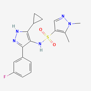 molecular formula C17H18FN5O2S B6988788 N-[5-cyclopropyl-3-(3-fluorophenyl)-1H-pyrazol-4-yl]-1,5-dimethylpyrazole-4-sulfonamide 