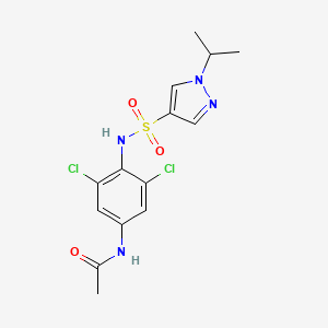 molecular formula C14H16Cl2N4O3S B6988795 N-[3,5-dichloro-4-[(1-propan-2-ylpyrazol-4-yl)sulfonylamino]phenyl]acetamide 