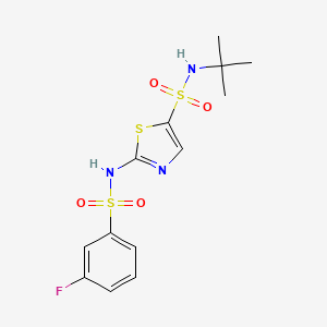 molecular formula C13H16FN3O4S3 B6988841 N-tert-butyl-2-[(3-fluorophenyl)sulfonylamino]-1,3-thiazole-5-sulfonamide 