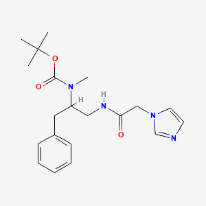molecular formula C20H28N4O3 B6988903 tert-butyl N-[1-[(2-imidazol-1-ylacetyl)amino]-3-phenylpropan-2-yl]-N-methylcarbamate 
