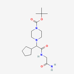 molecular formula C18H32N4O4 B6989057 Tert-butyl 4-[2-[(2-amino-2-oxoethyl)amino]-1-cyclopentyl-2-oxoethyl]piperazine-1-carboxylate 