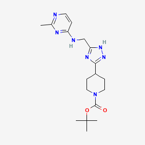 molecular formula C18H27N7O2 B6989091 tert-butyl 4-[5-[[(2-methylpyrimidin-4-yl)amino]methyl]-1H-1,2,4-triazol-3-yl]piperidine-1-carboxylate 