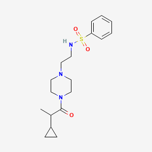 molecular formula C18H27N3O3S B6989152 N-[2-[4-(2-cyclopropylpropanoyl)piperazin-1-yl]ethyl]benzenesulfonamide 