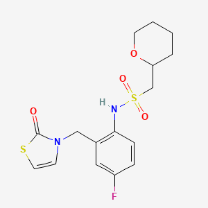 molecular formula C16H19FN2O4S2 B6989168 N-[4-fluoro-2-[(2-oxo-1,3-thiazol-3-yl)methyl]phenyl]-1-(oxan-2-yl)methanesulfonamide 