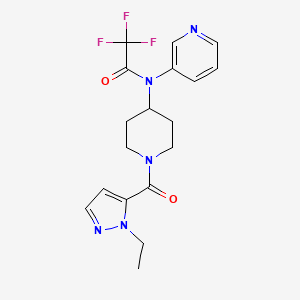 molecular formula C18H20F3N5O2 B6989182 N-[1-(2-ethylpyrazole-3-carbonyl)piperidin-4-yl]-2,2,2-trifluoro-N-pyridin-3-ylacetamide 