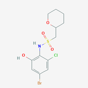 molecular formula C12H15BrClNO4S B6989228 N-(4-bromo-2-chloro-6-hydroxyphenyl)-1-(oxan-2-yl)methanesulfonamide 