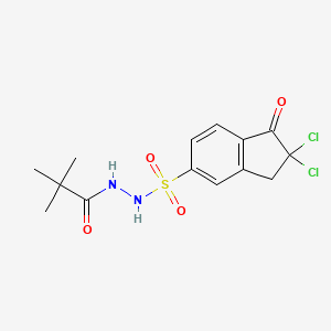 molecular formula C14H16Cl2N2O4S B6989262 N'-[(2,2-dichloro-1-oxo-3H-inden-5-yl)sulfonyl]-2,2-dimethylpropanehydrazide 