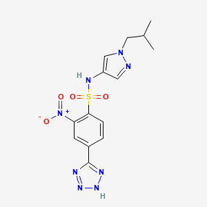 molecular formula C14H16N8O4S B6989329 N-[1-(2-methylpropyl)pyrazol-4-yl]-2-nitro-4-(2H-tetrazol-5-yl)benzenesulfonamide 