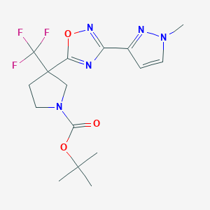 molecular formula C16H20F3N5O3 B6989426 Tert-butyl 3-[3-(1-methylpyrazol-3-yl)-1,2,4-oxadiazol-5-yl]-3-(trifluoromethyl)pyrrolidine-1-carboxylate 
