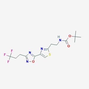 molecular formula C15H19F3N4O3S B6989434 tert-butyl N-[2-[4-[3-(3,3,3-trifluoropropyl)-1,2,4-oxadiazol-5-yl]-1,3-thiazol-2-yl]ethyl]carbamate 