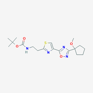 molecular formula C18H26N4O4S B6989439 tert-butyl N-[2-[4-[3-(1-methoxycyclopentyl)-1,2,4-oxadiazol-5-yl]-1,3-thiazol-2-yl]ethyl]carbamate 