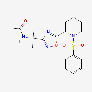 molecular formula C18H24N4O4S B6989454 N-[2-[5-[1-(benzenesulfonyl)piperidin-2-yl]-1,2,4-oxadiazol-3-yl]propan-2-yl]acetamide 