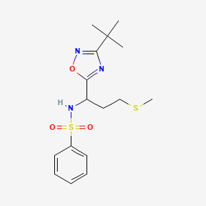 molecular formula C16H23N3O3S2 B6989462 N-[1-(3-tert-butyl-1,2,4-oxadiazol-5-yl)-3-methylsulfanylpropyl]benzenesulfonamide 